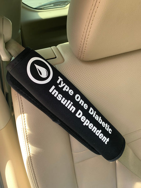 Black T1D Seatbelt Cover - Medical Alert - Type One Diabetic - Insulin Dependent