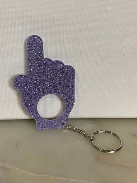 Purple Glitter Button Pusher Keychain