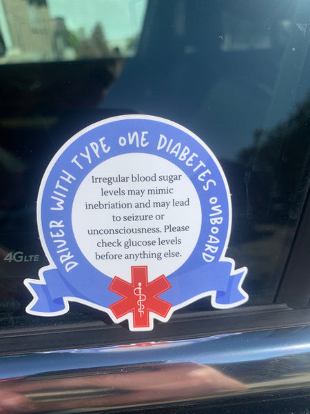 Driver with Type One Diabetes Onboard Car Sticker